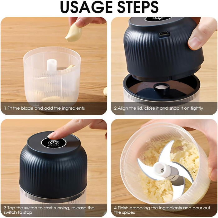 Електрична цибульна нарізка Mini, бездротова портативна USB-зарядка Маленький часниковий подрібнювач Блендер Подрібнювач їжі М'ясорубка для цибулі Перець Часник Овочі (400 мл, синій) 400 мл Синій