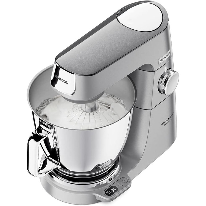 Кухонний комбайн Kenwood Titanium Chef Baker XL KVL85.004SI з вбудованими вагами, чашею 7 л, блендером та набором насадок (вінчик, гак, міксер), 1200 Вт, сріблястий