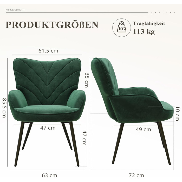 Крісло для вітальні COLAMY, оксамитове м&39яке крісло-реклайнер з високою спинкою, м&39яке комфортне крісло з дизайном відкидної спинки, крісло для відпочинку з дерев&39яними ніжками для вітальні, куточок для читання, зелений зелений 1