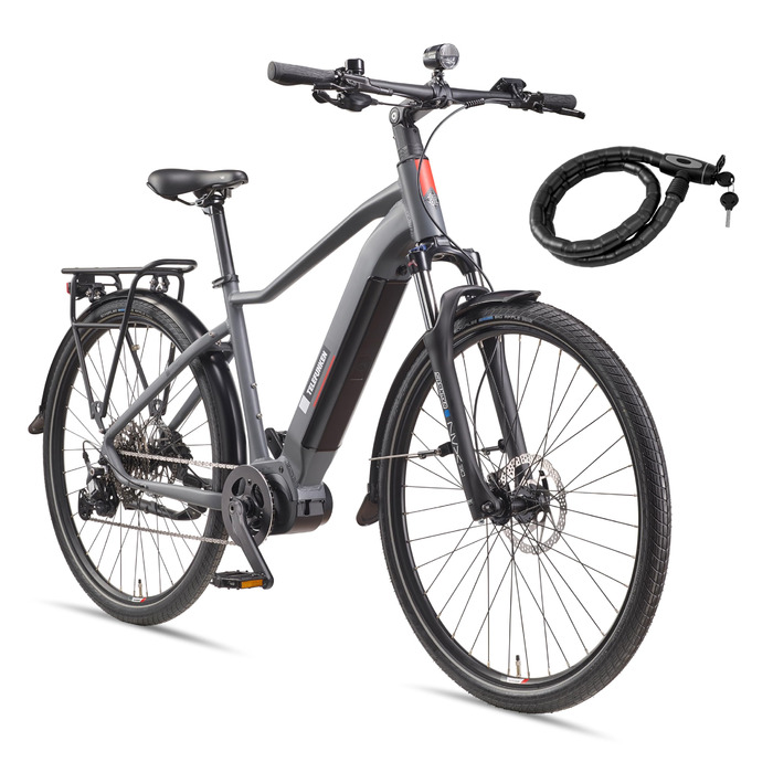 Електричний велосипед TELEFUNKEN E-Bike для чоловіків та жінок Міський педальний велосипед позашляховика з двигуном середнього розташування та літій-іонним акумулятором 720 Втгод Перемикач швидкостей Гідравлічні дискові гальма Світлодіодне освітлення Коле