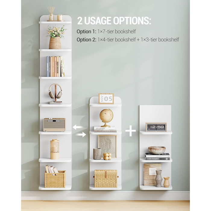 Полиця Hzuaneri, 7-рівнева окремостояча полиця, сучасний дизайн книжкової шафи, настінна полиця, книжкова шафа, окремостояча або настінна, для кабінету, вітальні, спальні, 24 x 30 x 186 см, білий BC88803X