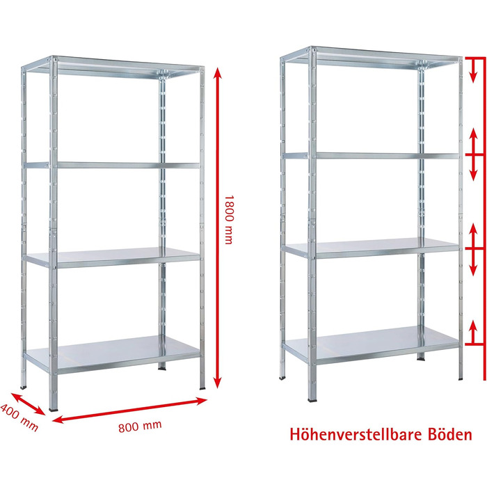 Система стелажів SCHULTE з 4 полицями PowerMAX, вантажопідйомність 65 кг, 180x80x40 см (ВxШxГ), оцинкована (полиця для зберігання, полиця для майстерні, полиця для підвалу, полиця для гаража, металева полиця)