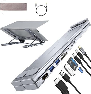 Док-станція M57 з підставкою для ноутбука USB-C, 8-в-1 USB-C хаб з HDMI 4K30Гц, SD/TF, підставка для ноутбука. Багатопортовий адаптер для MacBook Pro/Air, ноутбуків. M57 8-в-1