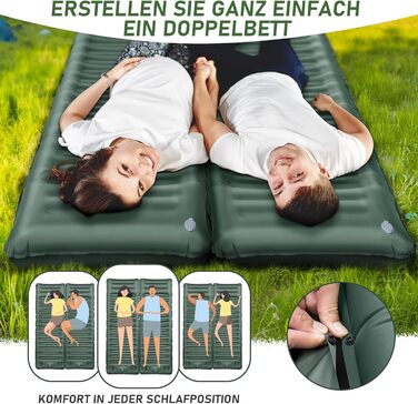 Килимок для сну в кемпінгу, надувний матрац товщиною 12 см, невеликий розмір упаковки з ножним насосом, надлегкий водонепроникний надувний матрац для використання на свіжому повітрі, килимок для сну з антиріпстопом для походів та пляжу, армійський зелений