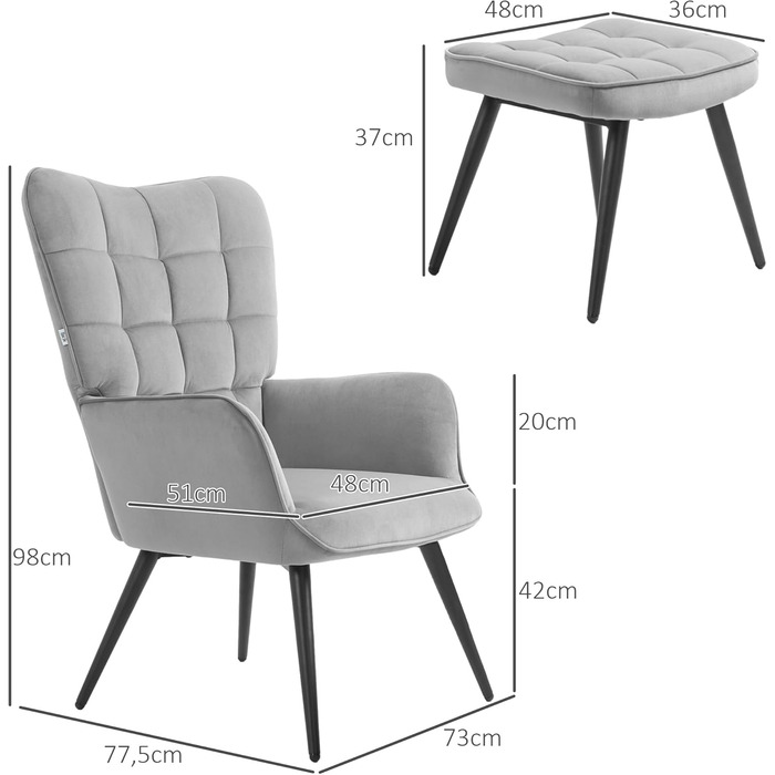 Крісло HOMCOM з підніжкою та підставкою, крісло для відпочинку з оксамитовим виглядом, сучасне крісло-реклайнер, крісло для телевізора, м&39яке крісло для вітальні, спальні, світло-сірий