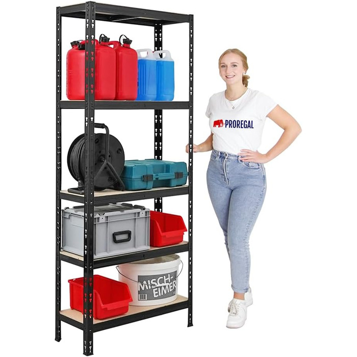 Міцний стелаж Apollo ВxШxГ 180x75x30 см Навантаження на полицю 175 кг Чорний Підвальний стелаж, стелаж без болтів, гаражний стелаж, комплект стелажів для зберігання з 2 предметів - 180x75x30 см Чорний, 2 шт.