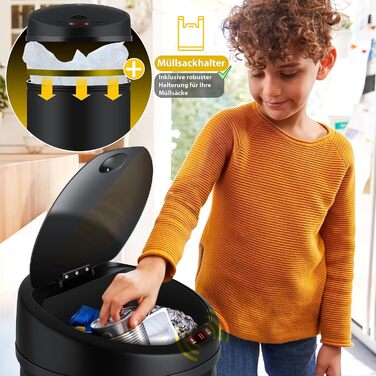 Відро для сміття KESSER Sensor Автоматичне Відро для сміття Відро для сміття Нержавіюча сталь 56 літрів ЧОРНИЙ