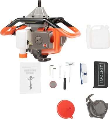 Бензиновий земляний бур 71CC, 2.3 кВт з набором з 3 свердел, подовжувачем та інструментом, садковий бур для посадки дерев, будівництва огорож та садових робіт, 300 об/хв