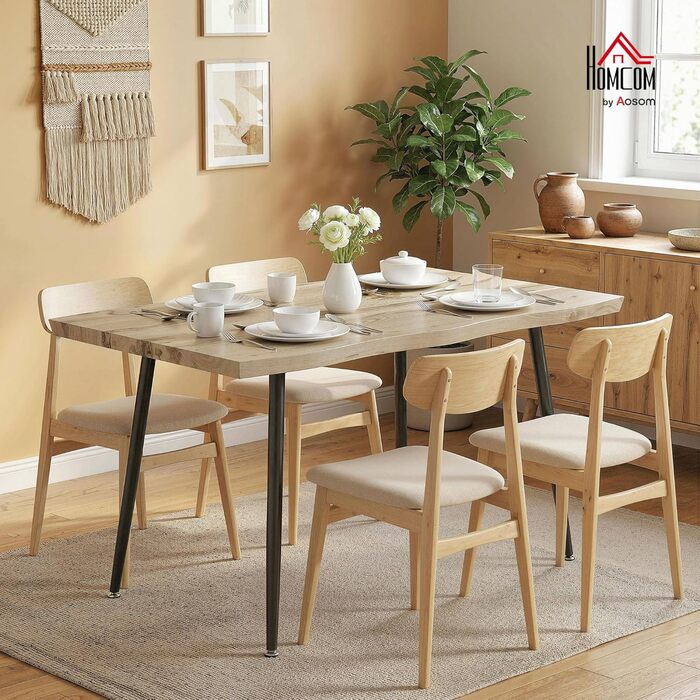 Обідній стіл HOMCOM, Кухонний стіл для 4 осіб, 110 x 70 см Сучасний обідній стіл у скандинавському стилі зі сталевим каркасом, імітація дерева для кухні, їдальні, дуб