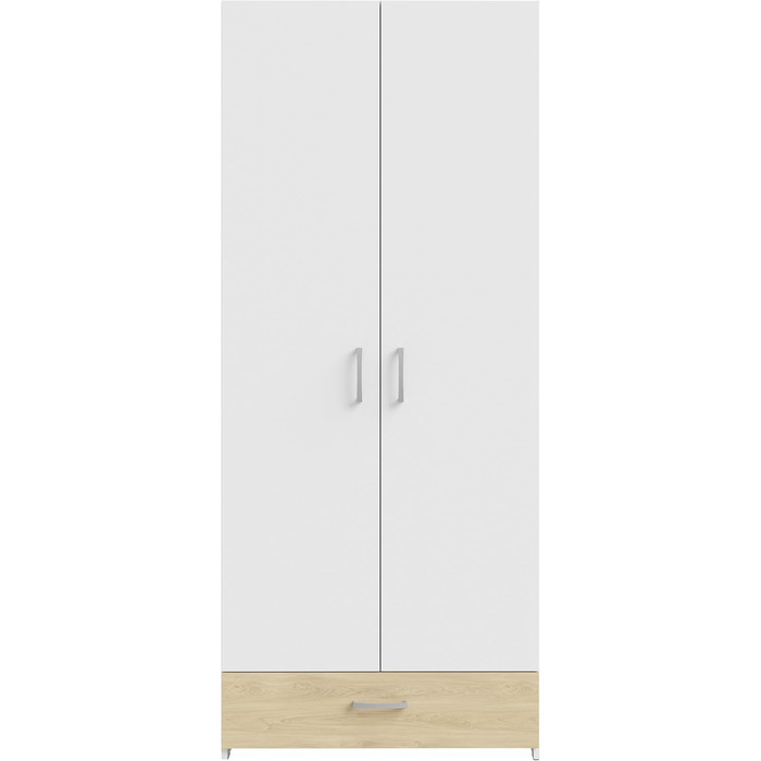 Шафа 80, Класична шафа з двома дверима на петлях та полицею, інженерна деревина, білий/декор дуба Пуччіні, ширина 79,7 см, висота 190,5 см, глибина 54,4 см, білий/коричневий