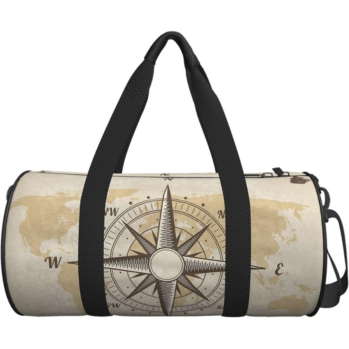 Вінтажна спортивна сумка з компасом та старовинною картою світу, велика дорожня сумка для фітнесу, чоловіча та жіноча сумка на вихідні