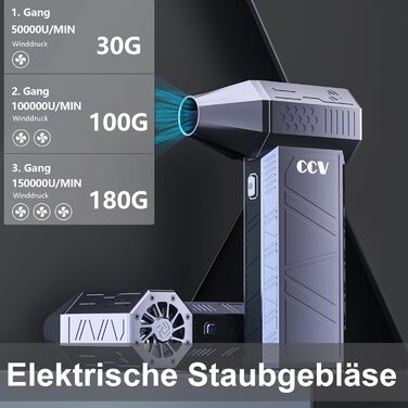 Електричний пилосос CCV, розпилювач повітря під тиском, 3 швидкості, 150 000 обертів за хвилину, стиснене повітря, батарея 3000 мАг, щітка для очищення та швидка зарядка Tepy-c, для набору для чищення ПК, автомобіля, дивана (СИНІЙ)
