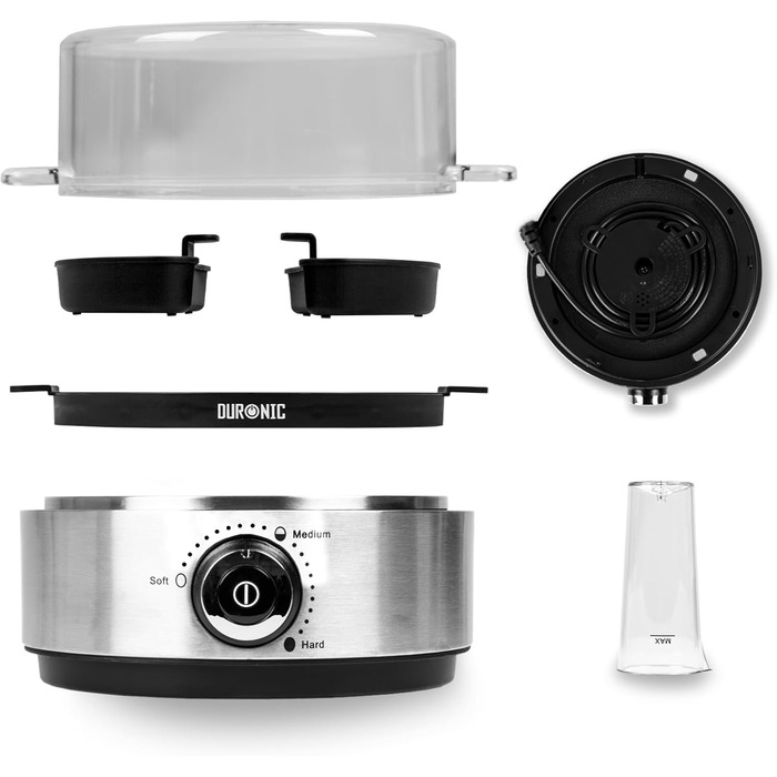 Яйцеварка Duronic EB40 BK, яйцеварка на 7 яєць, потужність 400 Вт, ступінь твердості від м'якої до твердої, захист від перегріву і