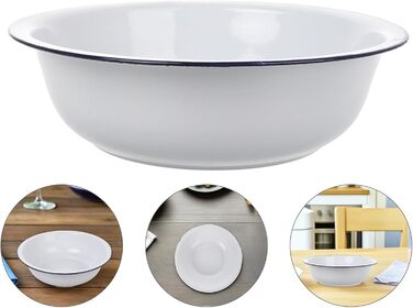 Загальна емальована чаша Біла 32 см потовщена вінтажна емальована чаша Велика побутова чаша для миття, замішування, подачі та приготування салатів