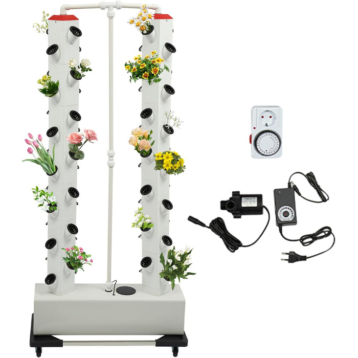 Вертикальна гідропонна вежа з резервуаром для води на 30 л Садова гідропонна система вирощування Набір для аеропоніки Набір для аеропоніки для вирощування трав, фруктів і овочів, 56 Pods -