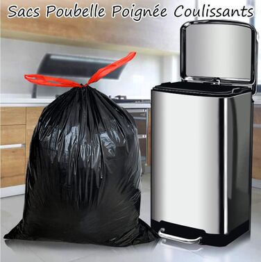 Сміттєві пакети об&39ємом 30 л, 200 шт. , зі шнурком, сміттєві пакети з ручкою, супергерметичні, 10 рулонів, пакети для сміття зі шнурком, 30 літрів, великі, 62 x 54 см, чорні