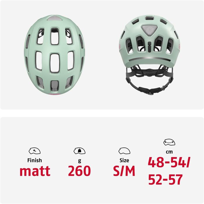 Велосипедний шолом ABUS Youn-I 2.0 - з підсвічуванням для дітей, підлітків та молоді - для дівчаток та хлопчиків M (52-57 см) Mint