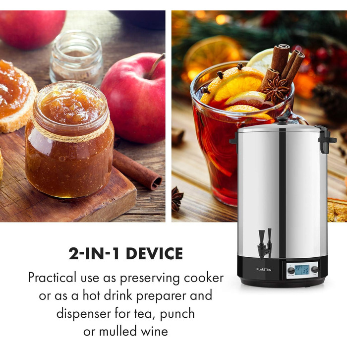 Цифрова консервуюча машина Дозатор для консервації горщиків для консервації гарячих напоїв, 50 літрів, 2500 Вт, 30-100 C, таймер, функція збереження тепла, кришка із закриттям, полірована нержавіюча сталь Konfistar Digital 50 літрів, 50