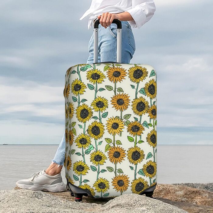 Чохол для валізи Сонячні квіти з еластичною тканиною, захисний від подряпин та пилу, чорний, розмір 80