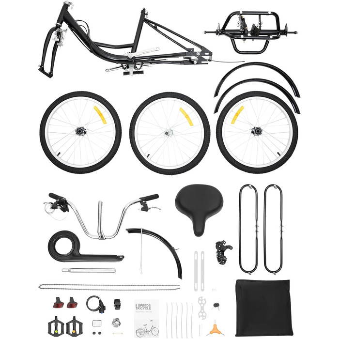 Дюймовий триколісний велосипед для дорослих, 3-колісний 8-швидкісний велосипед для старших людей з кошиком для покупок, триколісний велосипед для їзди на свіжому повітрі, міський велосипед для відпочинку, велосипед для старших людей з редуктором для покуп