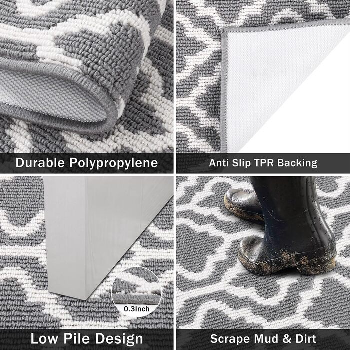 Килимова доріжка SHACOS 60x240 см, нековзка доріжка для передпокою, довгий сучасний кухонний килим, доріжка для передпокою, яку можна прати, для кухні, входу, вітальні, сірий 60 x 240 см сірий