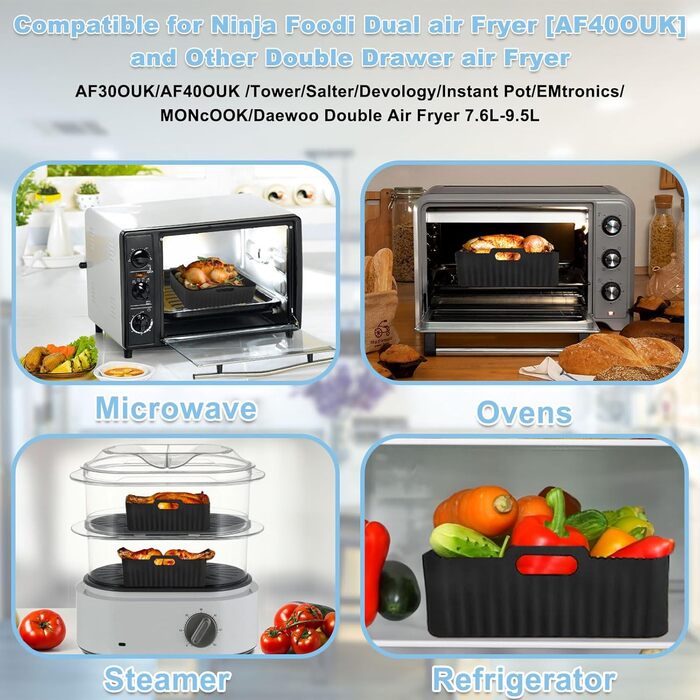 Аксесуари для фритюрниці Аксесуари для фритюрниці Ninja Dual AF300EU AF400EU & Most 3.7 Qt 4.2 Qt і більше, 8 шт. із силіконовою вставкою та решітками аерофритюрниці, форма яйця тощо Чорний2