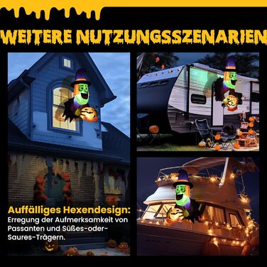 Прикраса на Хелловін Solpex, надувна прикраса відьми на Хелловін з гарбузом, 135 см вбудовані білі світлодіоди, страшна надувна відьма на Хелловін для вечірки, саду, вікна (зелений і фіолетовий) 135см відьма
