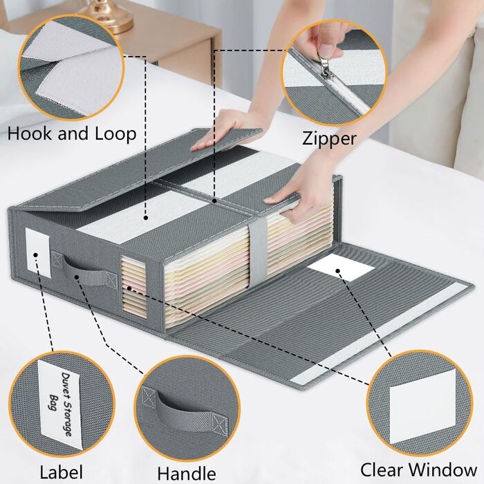 Органайзер для зберігання постільної білизни на 6 предметів, складна сумка для зберігання простирадл, можна використовувати в шафах, під ліжками та шухлядах, коробка для зберігання простирадл та одягу, темно-сірий, 6 предметів