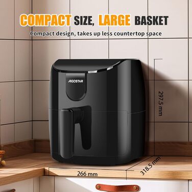 Аерофритюрниця Aigostar Hayden X 4 л, 9 програм аерофритюрниці 1500 Вт, світлодіодний сенсорний екран, таймер на 60 хвилин, інтелектуальне попереднє нагрівання, функція попереднього нагрівання та нагадування про струс, безмасляна фритюрниця, без бісфенолу