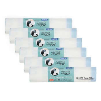 Комплект сміттєвих пакетів Rotho Paso, 6 рулонів по 20 пакетів кожен, для сміттєвих баків Paso об&39ємом 20 л, пластик (перероблений ПП), білий, 6 рулонів (40,0 x 30,0 x 16,6 см)