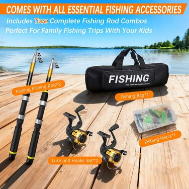 Предметний риболовецький набір для дітей, телескопічні вудки 2,1 м 1,8 м, повний комплект з котушкою, приманками та футляром для прісноводної риболовлі, рибальське спорядження для початківців, помаранчевий колір, 118-
