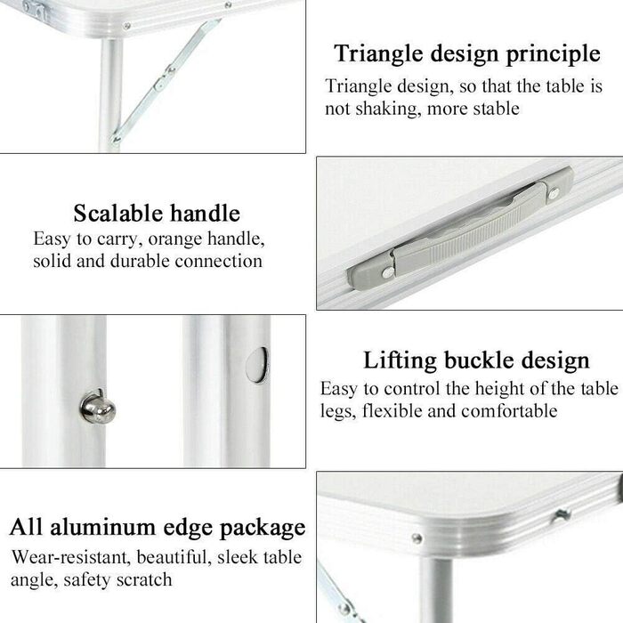 Портативний розкладний стіл Lucn для використання в приміщенні та на вулиці, алюміній, 120 x 60 x 70/62/55 см (регульована висота), для пікніка, вечірки, кемпінгу, стильний стіл, витримує до 50 кг