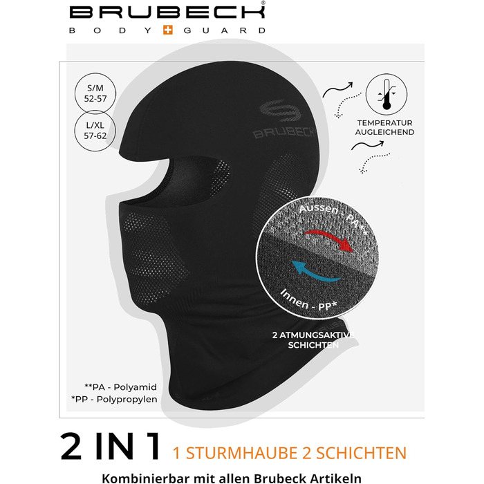 Унісекс-каркас BRUBECK Балаклава Функціональний Мериносова вовна Багатофункціональний шарф Шарф на шию Шарф на шию, розмір S, чорний