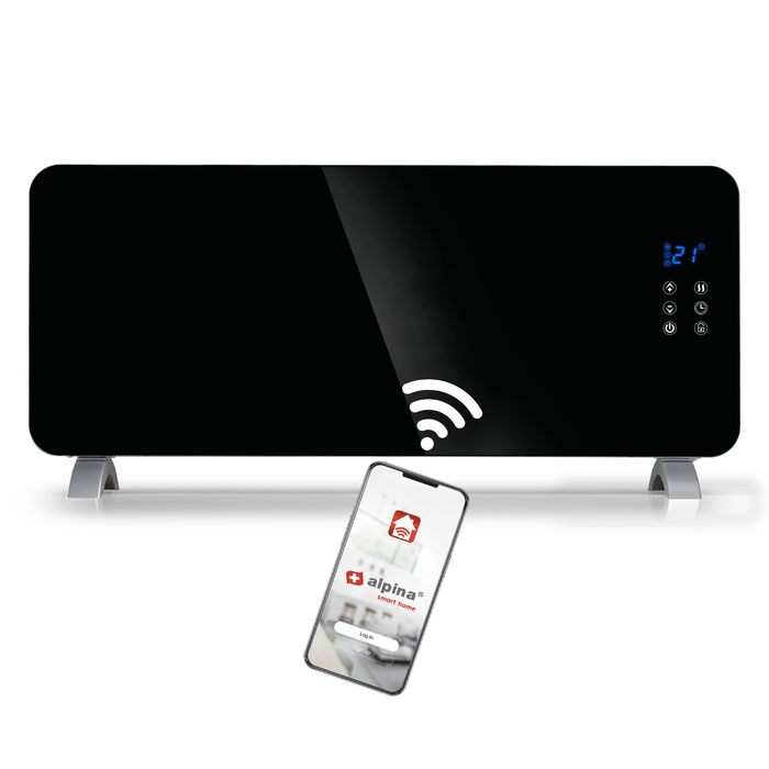 Електричний обігрівач Alpina потужністю 2000 Вт Радіаційний обігрівач з термостатом та 24-годинним таймером Електричний обігрівач для кімнат площею 1020 м Настінний або окремостоячий Радіаційний обігрівач 92x24x43 см Чорний