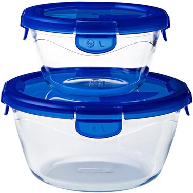 Скляний контейнер з кришкою Cook and Go, Pyrex, овальний, 1,6 л, скло, синій/прозорий, 20 см 20 х 20 х 9 см Круглий контейнер