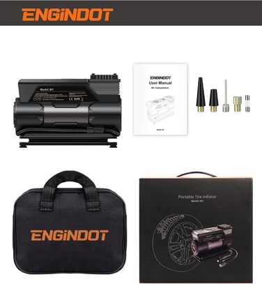 Повітряний компресор ENGINDOT 150PSI, насос для шин 12 В з цифровим світлодіодним РК-ліхтариком, електричний повітряний насос для автомобільних шин, велосипедів, мотоциклів і м'ячів, включаючи набір адаптерів Сумка для інструментів