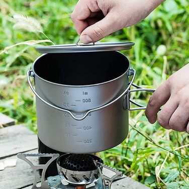 Титановий горщик для кемпінгу, надлегкий титановий горщик/чашка для води об&39ємом 750 мл / 900 мл / 1100 мл з кришкою та складною ручкою для кемпінгу на природі
