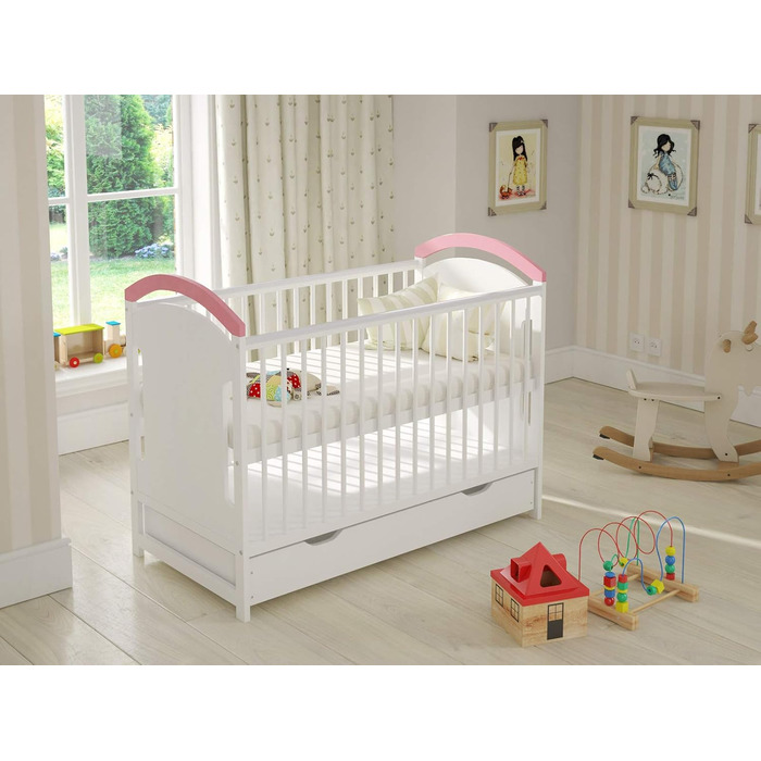 Дитяче ліжечко/спальне місце Love For Sleep 120x60 см з захисним бар&39єром, що трансформується, рожеве, AMIE Дитяче ліжко, дерев&39яне ліжко - Дитяче ліжко, Ліжечко-трансформер