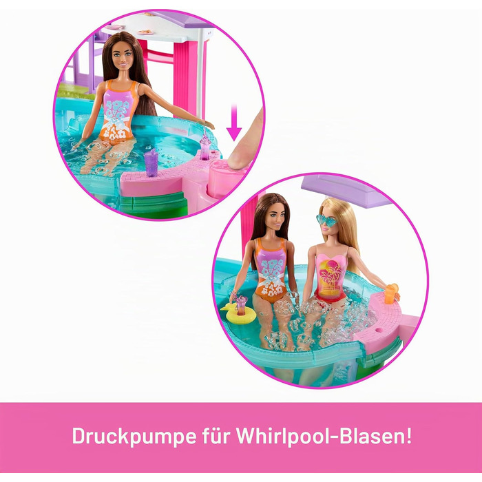 Ігровий набір Barbie Traumpool 6 ігрових зон, гірка, джакузі та понад 20 аксесуарів (домашній улюбленець, надувні круги та інше), JFP01