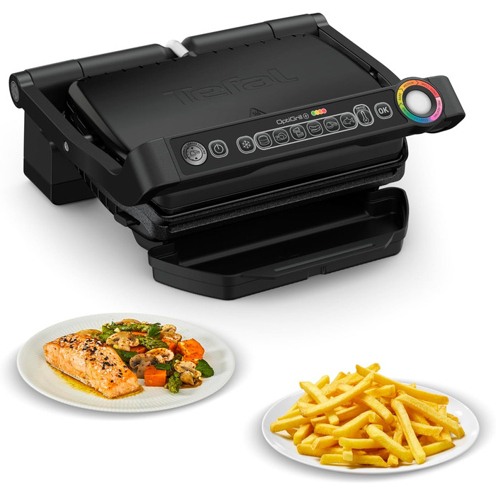 Контактний гриль Tefal OptiGrill для закусок та випічки GC7148 2 000 Вт Автоматична індикація готовності 6 попередньо встановлених програм в т.ч. насадка для перекусів для піци, лазаньї чорний