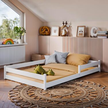 Дитяче ліжко Kids Collective, підлогове ліжко 120x200 см із захистом від падіння та рейковою основою, ліжко Монтессорі, дитяче ліжечко, юнацьке ліжко, односпальне ліжко (опція) з матрацом Біле 120x200 см без матраца, Біле