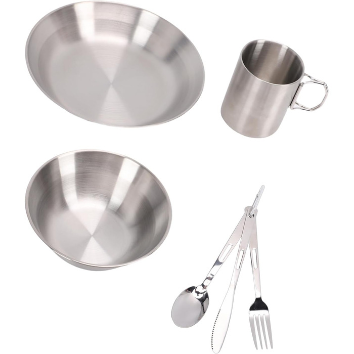 Набір посуду для кемпінгу Drfeify з нержавіючої сталі, портативний, дворівневий, комбінація посуду для пікніків, пляжних вечірок, міцний набір столових приборів для мандрівників, нержавіюча сталь 304, розмір 546 г