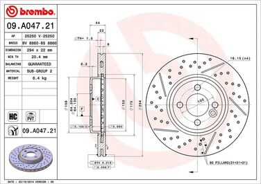 Гальмівні диски передні Brembo 09.A047.21 з UV-покриттям, 2 шт.