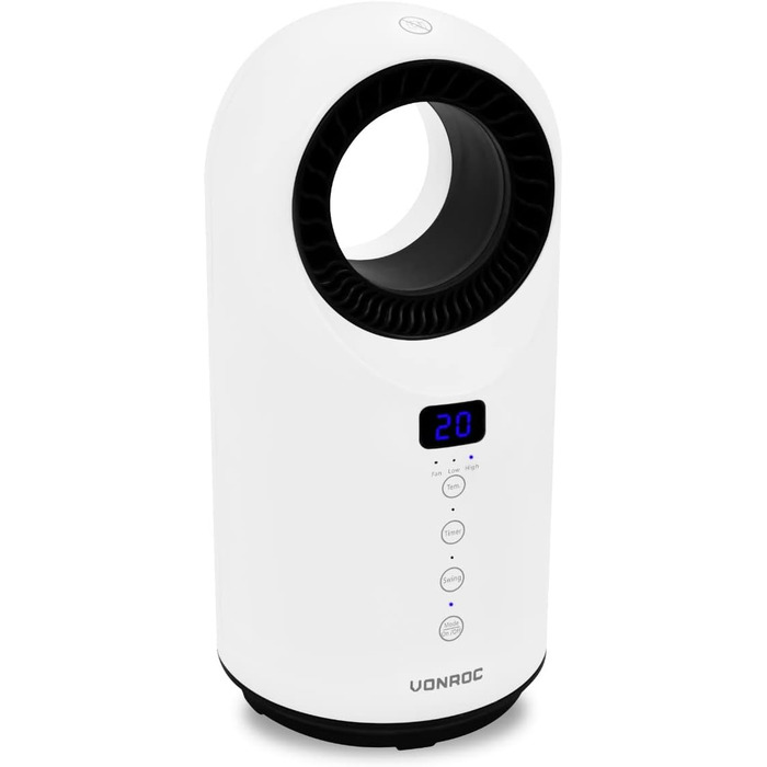 Енергозберігаючий електричний вентилятор-обігрівач VONROC - ідеально підходить як електричний обігрівач для ванної кімнати та спальні з дитиною - поворотний, 2 швидкості, 1500 Вт, пульт дистанційного керування, таймер, захист від перегріву та перекидання,