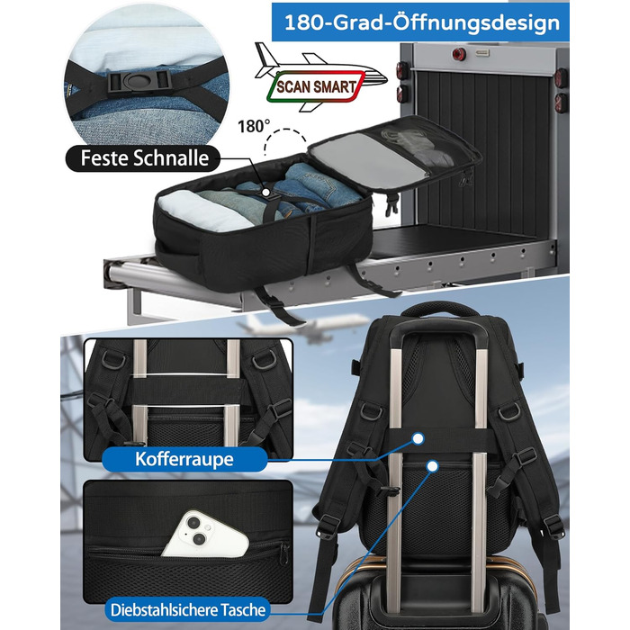 Рюкзак для ручної поклажі 40x20x25 для Ryanair, невеликий рюкзак для подорожей літаком, місткість 20 л, підходить для 14-дюймових ноутбуків, рюкзак Eurowings для жінок, чоловіків, підлітків, шкільний рюкзак, чорний, 402025 см-20 л, класичний чорний