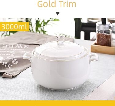 Керамічна супниця з кришкою, 3 л, велика місткість, дверцята для подачі, подвійні ручки, порцеляна, можна мити в посудомийній маши