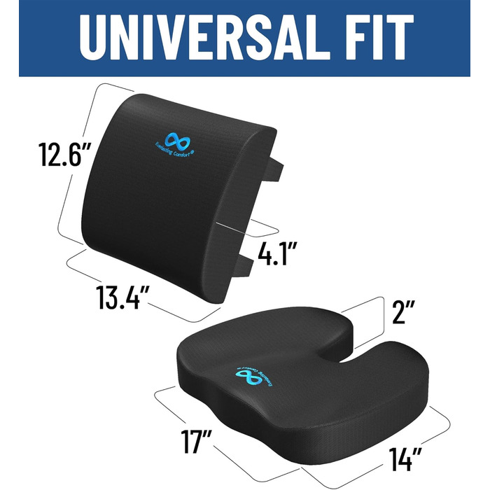 Комплект подушок для сидіння та спинки Everlasting Comfort Піна з ефектом пам&39яті з гелевим напиленням Ергономічна опорна подушка для офісного крісла, автомобіля та ігор Нековзка, дихаюча та мийна чорна гелева подушка з поперековою підтримкою