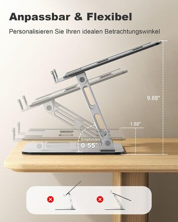 Підставка для ноутбука Babacom з регульованою висотою та вентиляцією, з подвійною опорою, ергономічна, складна та портативна. Сумісна з MacBook Air/Pro (10-16 дюймів) та використовується як стіл для роботи стоячи.