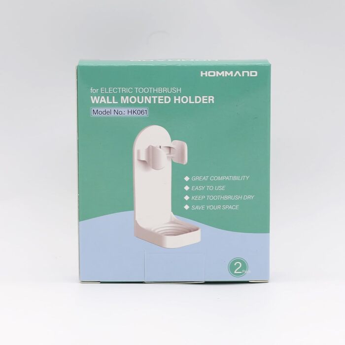 Електричний тримач для зубних щіток HOMMAND 2 Pack для настінного кріплення, міцний тримач для електричних зубних щіток, регульова
