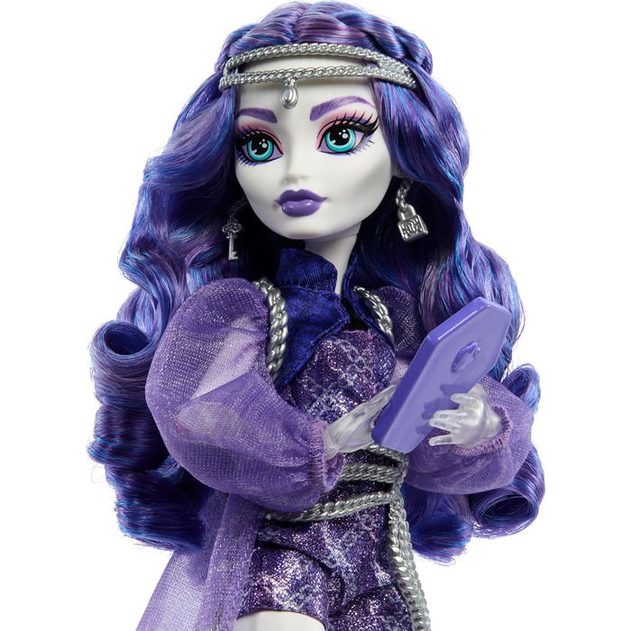 Лялька Monster High Spectra Vondergeist з тхором Руеном та аксесуарами, такими як рюкзак, планшет, снеки та інше, HXH77